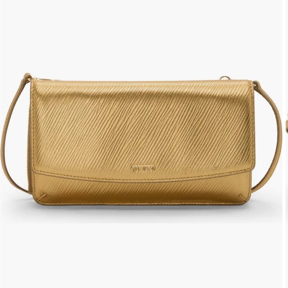 Tumi Handbags - TUMI Belden Sling Crossbody Wallet Gold Leather
